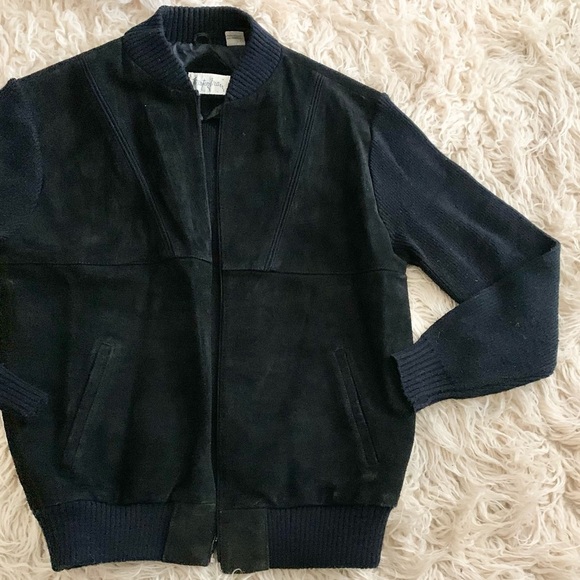 Elemental Stretch | Black Leather Front Knit XL Jacket Coat - Picture 4 of 10